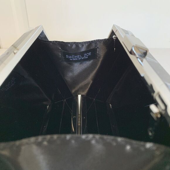 RACHEL ZOE Box of Style Clutch Handbag Black Silver with Metal Strap - Picture 5 of 10